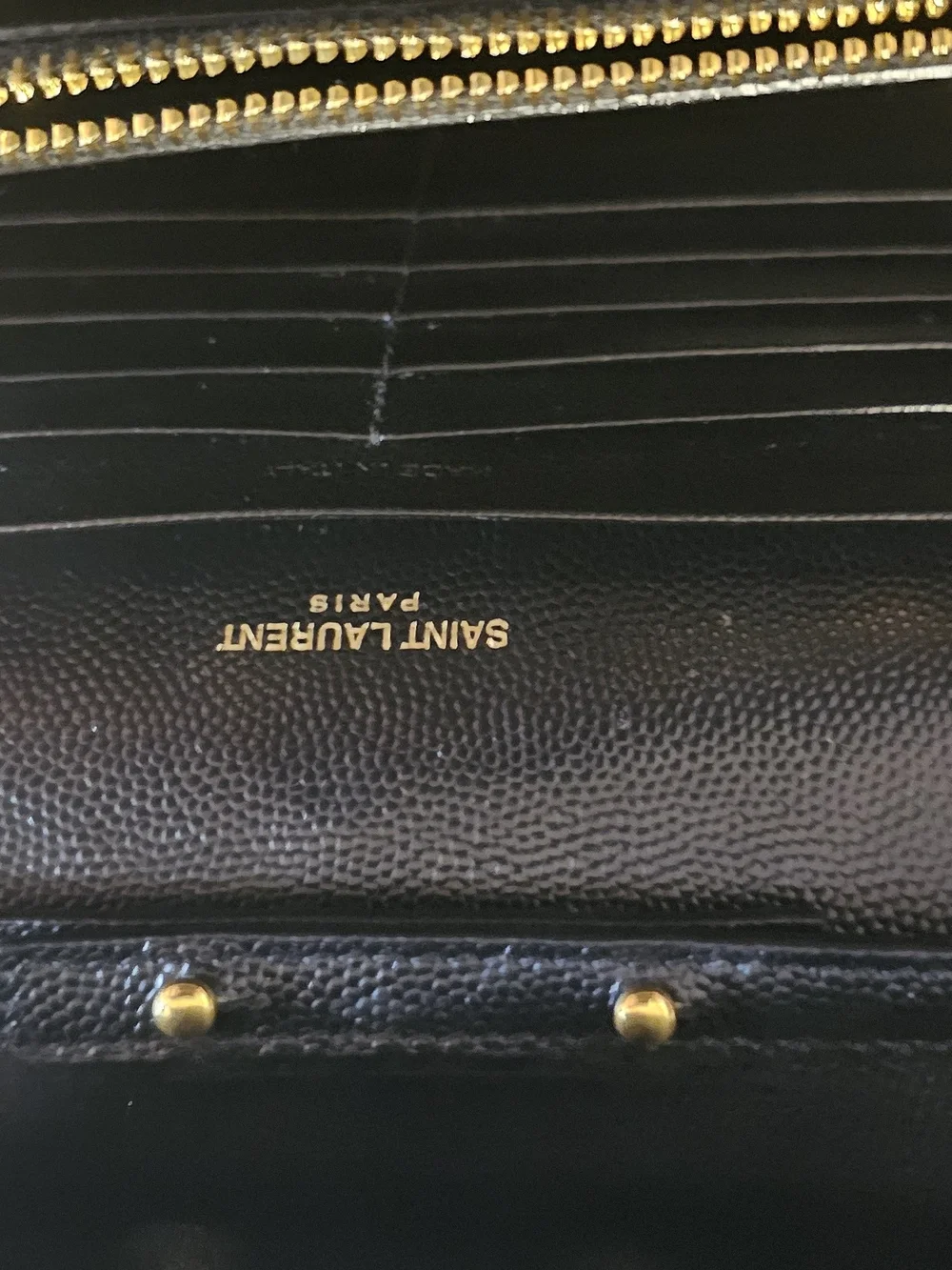 Saint Laurent Black Quilted Chevron Wallet with Gold YSL Logo